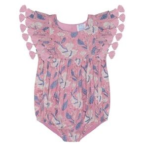 Pink Floral Tassel-Sleeve Baby Romper